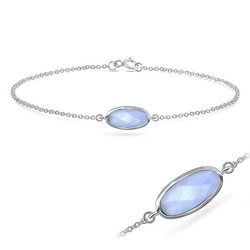 Blue Chalcedony Ellipse Shape Silver Bracelet BRS-386